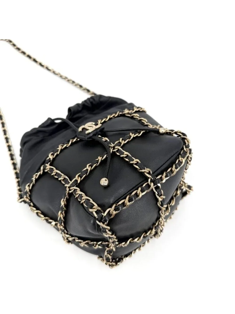 Chanel Shoulder Bag Chain Bag Crossbody Lambskin Black Gold Vintage